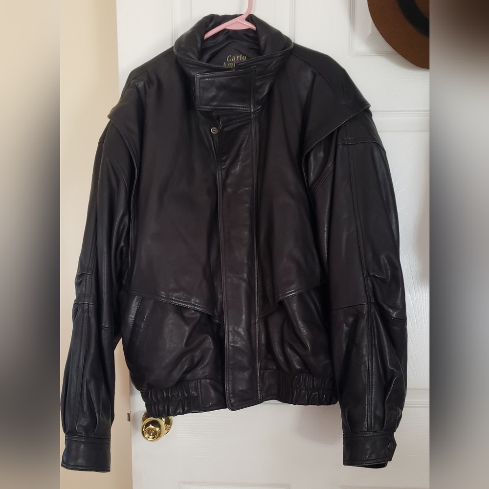 Vintage Carlo Amboldi Mens Heavyweight Leather Bomber Jacket